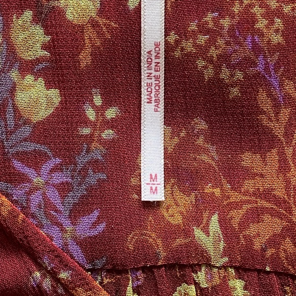 Free People Call on Me Maxi Top Dress Sz M burgundy sheer long sleeve embroidery - Picture 3 of 5